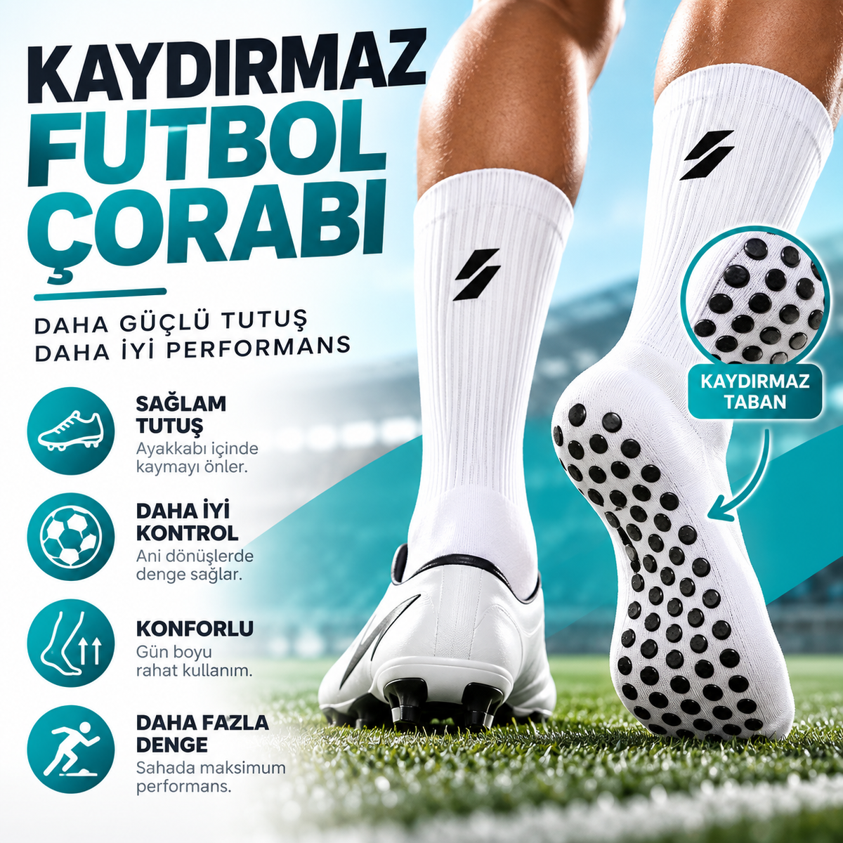 Kaydırmaz Silikon Tabanlı Halısaha & Futbol Çorabı