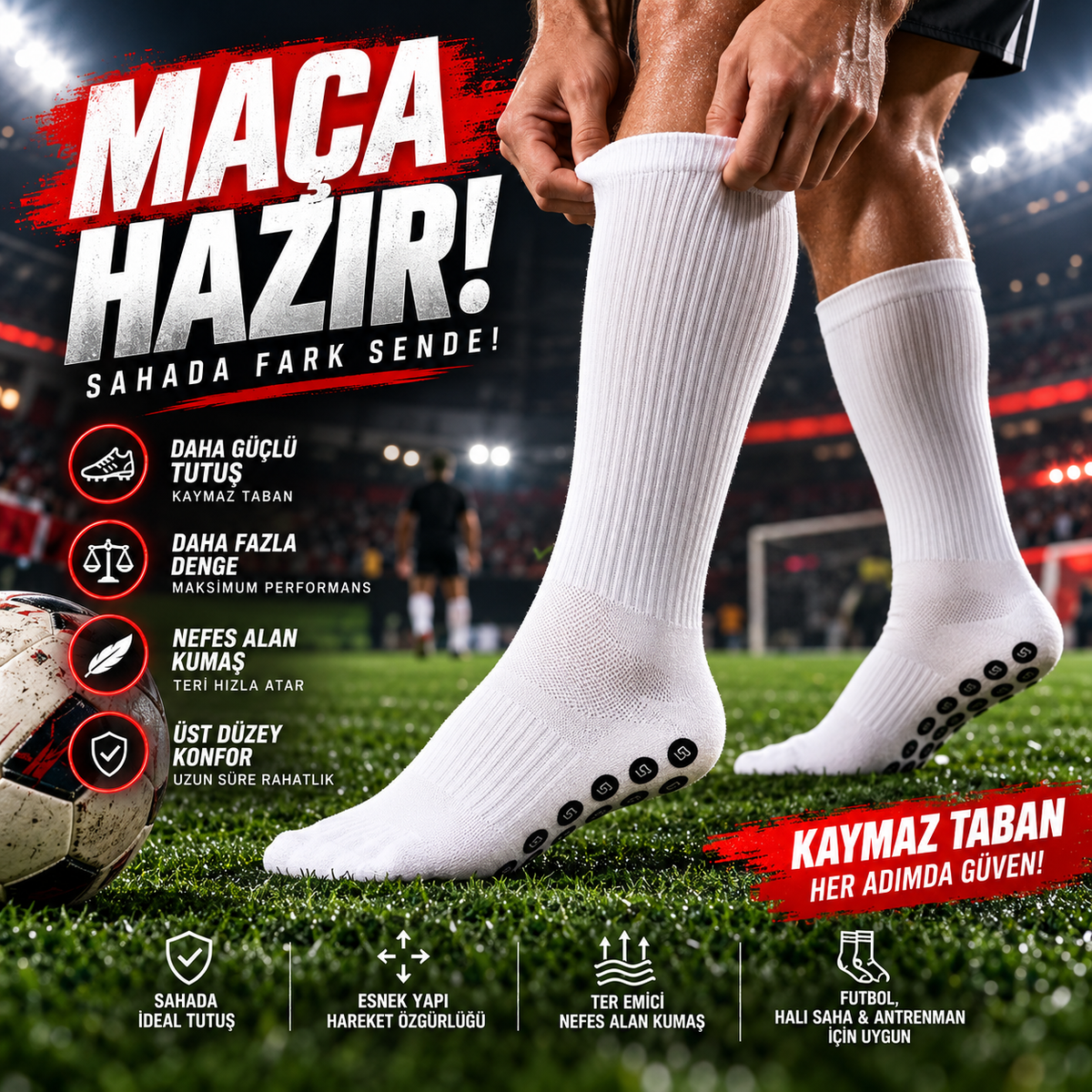 Kaydırmaz Silikon Tabanlı Halısaha & Futbol Çorabı